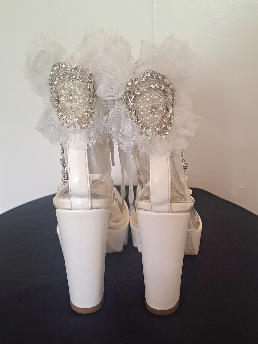 Devine Luz White Embellished Clear Beautiful Platform Heels